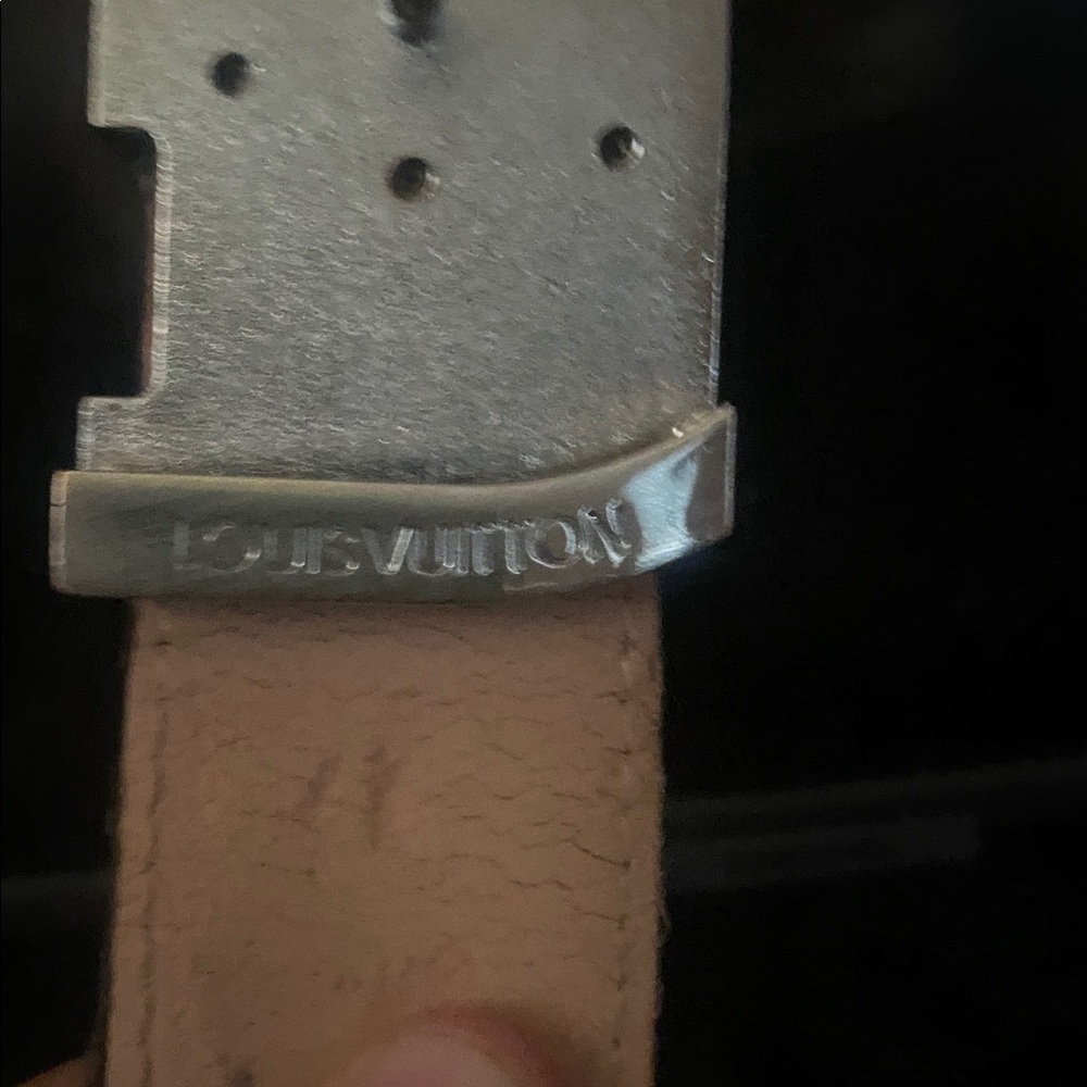 Louis Vuitton Black and Tan Checkered Belt with Silver Buckle - Picture 2 of 3